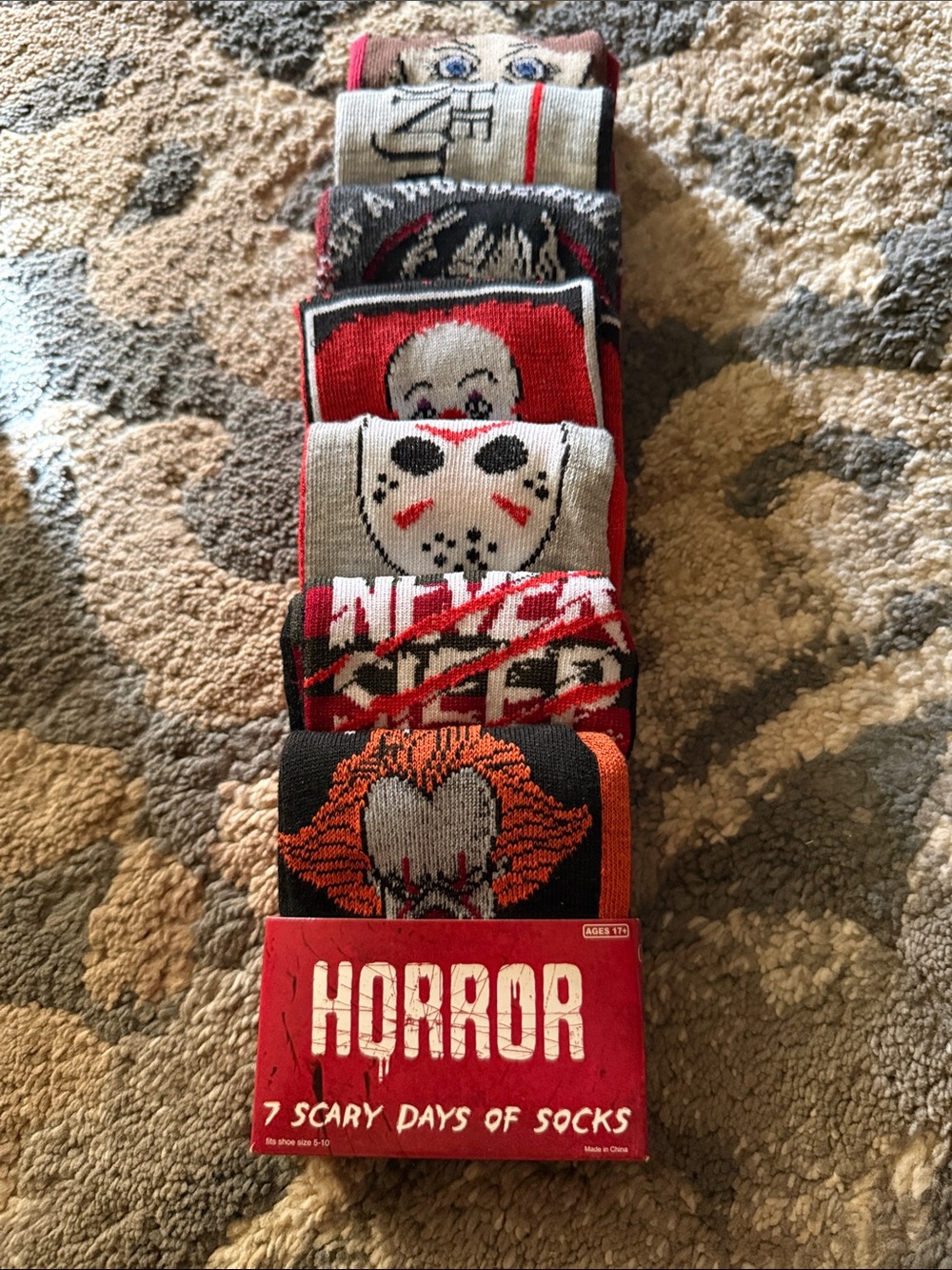 Bioworld Horror Themed Crew Socks - Red, Black, White, Gray, Orange